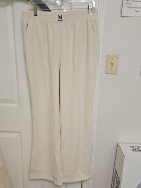 Elastic Waist Cream Wide Leg Pants